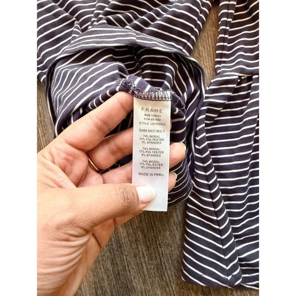 FRAME Dark Navy Striped Bell Sleeve Boat Neck Top LWTS0532 Womens Size M - Picture 5 of 6